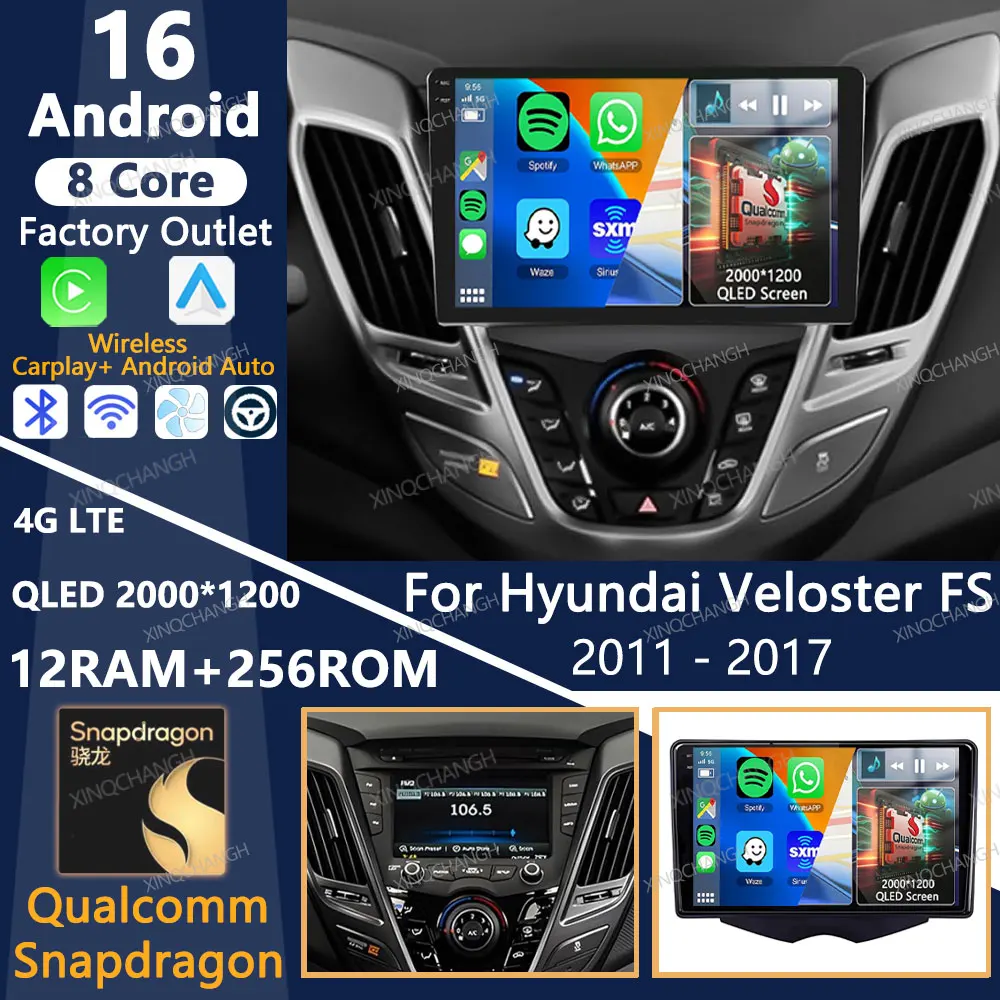 Android 16 Car Radio For Hyundai Veloster FS 2011 - 2017 Head Unit 4G LTE 5G WIFI BT Multimedia Stereo Video Player Carplay Auto