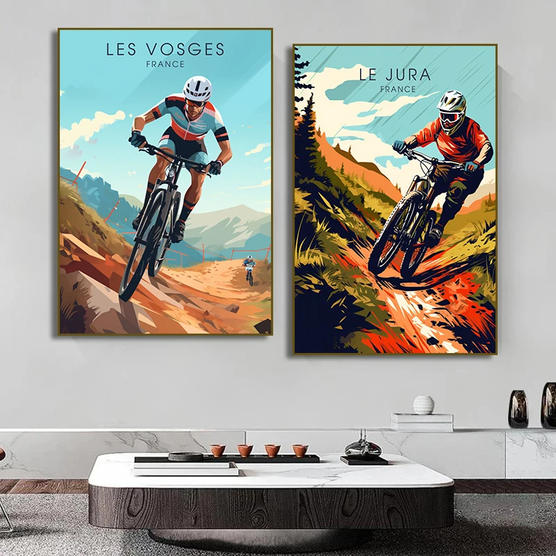 Sports Mountain Bicycle City Bike Race Cycling Art Mountain Landscape Posters Canvas Painting and Print Pictures Room Home Decor