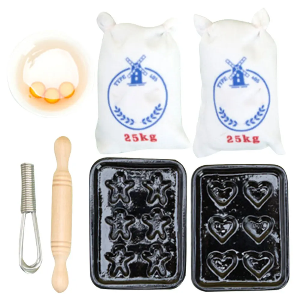 

1Set Kitchen Prop Miniature Baking Ornament Lightweight Plastic Mini House Kitchen Flour Sack Egg Beater Pretend Play Accessory