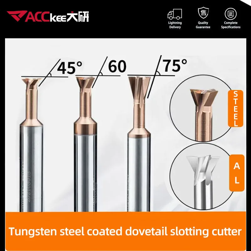 ACCKEE Carbide Dovetail Milling Cutter Chamfer End Mill CNC groove Tool Degree blade metal Steel chamfering toll Tungsten