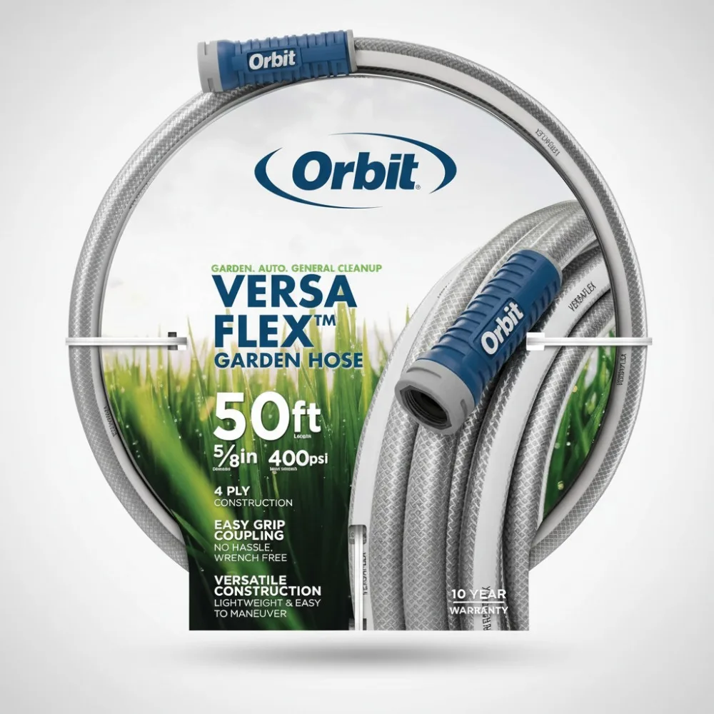 

50ft 5/8in Garden Hose - Lightweight Flexible, 400 PSI Durable, Easy Grip Coupling for Home Gardening