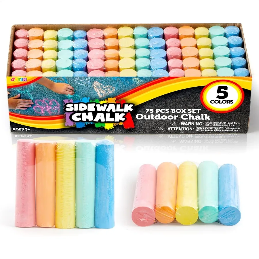 

75 Pcs Sidewalk Chalk Set in 15 Packs 5 Colors NonToxic Jumbo Washable Chalk for Toddlers 13 Painting for Outdoor Art School Su