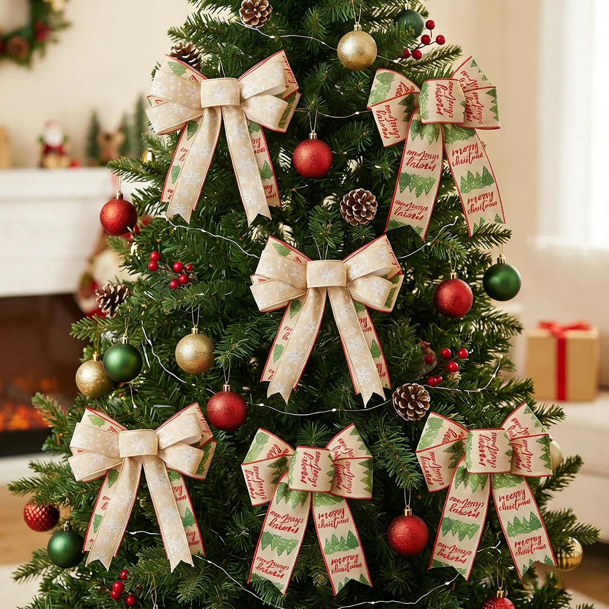 New Style 3D Double Layer Bowknot Hanging Ornament Christmas Tree Bow Pendant Holiday Atmosphere Xmas Home Party Decor