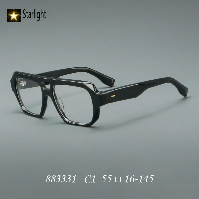 Dubbele beam Dikke Acetaat Brilmontuur Mannen Zwarte Brilmonturen Man Vierkante Lezen Optische Bijziendheid Recept Klassieke 146mm