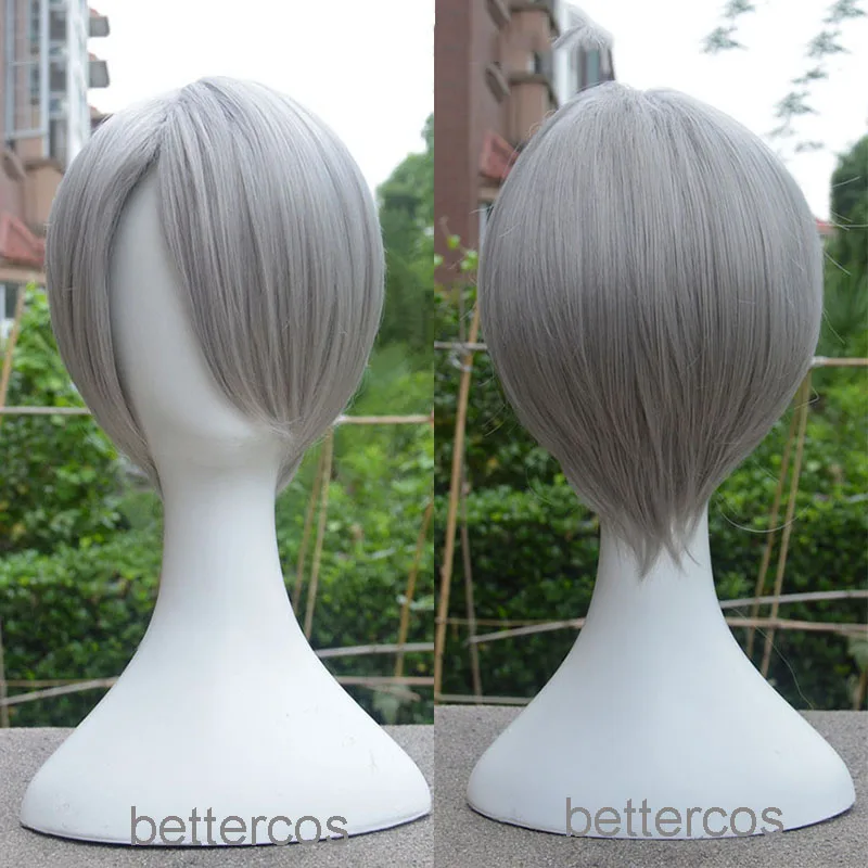 Anime Yuri!!! on Ice Viktor Nikiforov Cosplay Wig Victor Nikiforov Short Silver Gray Heat Resistant Synthetic Hair Wigs + Wigcap