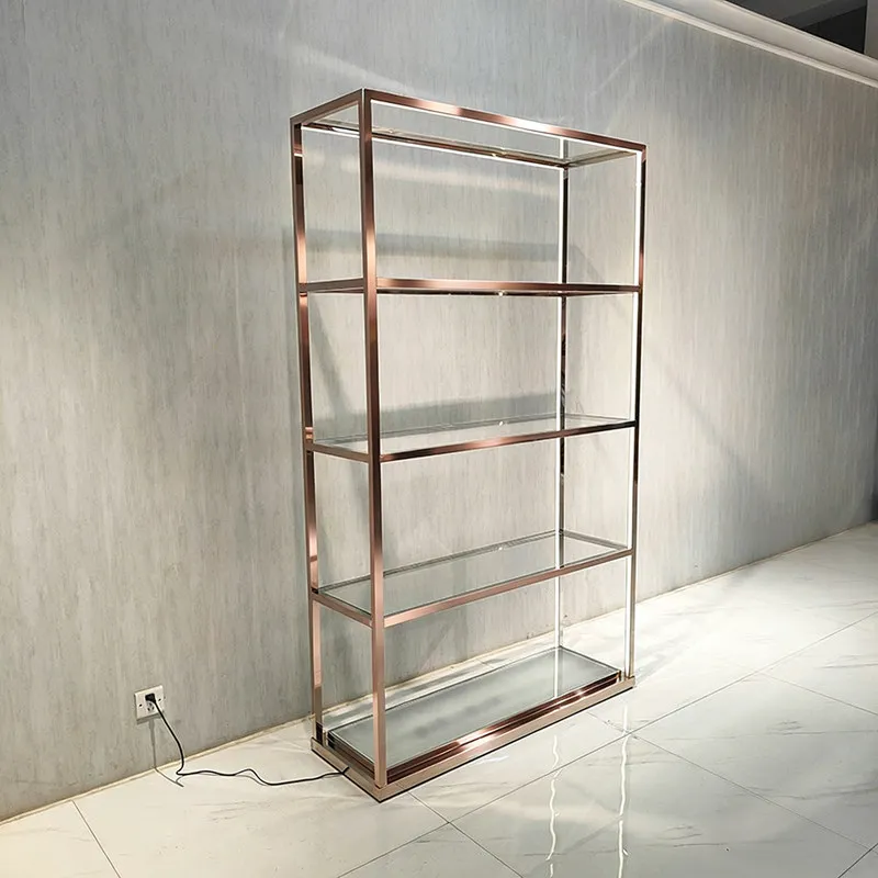 shoe rack display rack Floor-to-ceiling stainless steel rose gold clothing flower shoe bag jewelry storage display rack