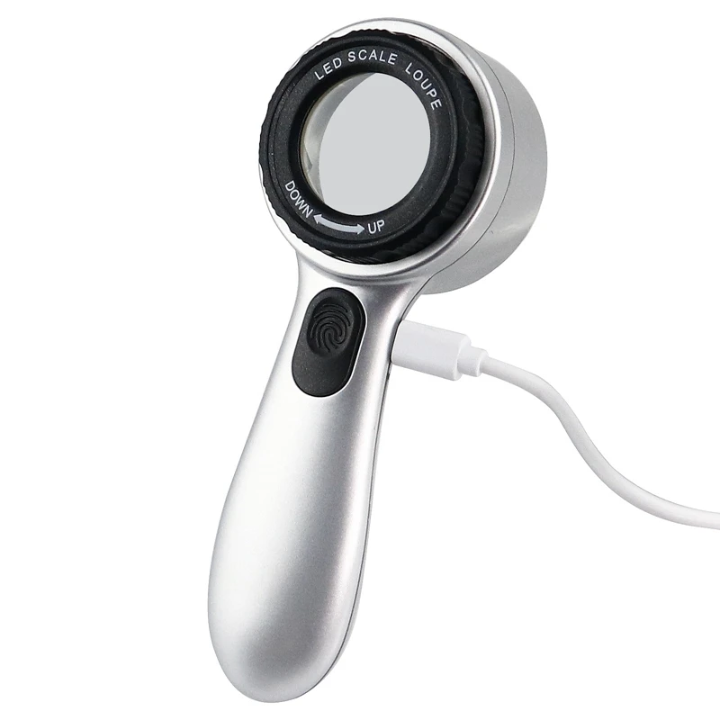 

30X Handheld Magnifier USB Rechargeable Magnifying Glass with 12 LED Four-color Light Scale Jewelry Lupa for Identification