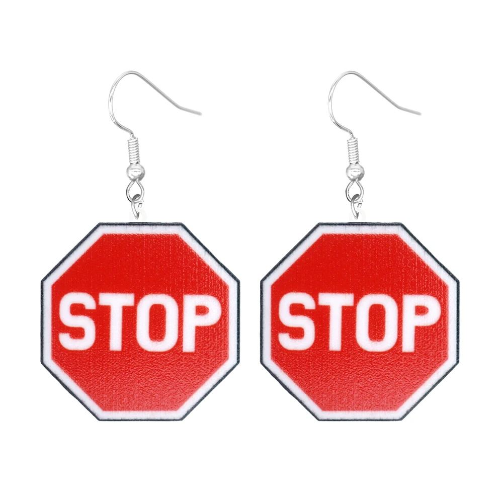 Cartoon earrings, acrylic cute, funny stop, road signs, warning signs, aliens