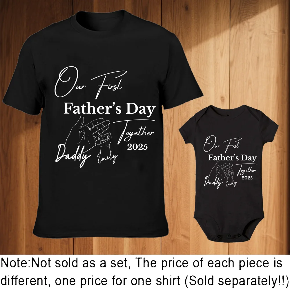 Personalized Our First Father's Day Together 2025 Family Clothes Custom Daddy Shirt Baby Bodysuit First Fathers Day Gift - view 6