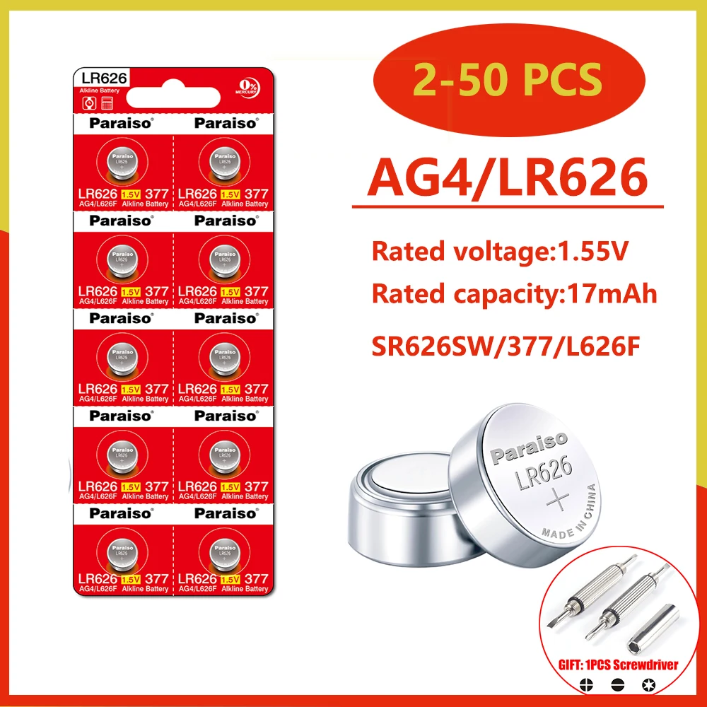 

High Quality AG4 LR626 1.55V Alkaline Watch Battery 377 SR626 177 626A 377A CX66W For Toy Calculator Car Key Clock Button Cell