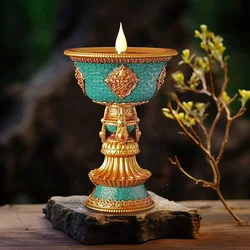 Tibetan Rechargeable Candle Holder Home Decoration LED Electronic Candlestick Vintage Decor Buddhist Lamp