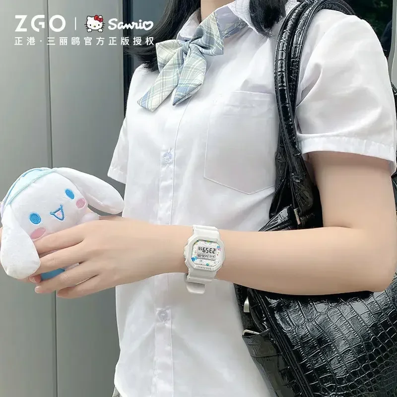 Original ZGO Sanrio Watch Anime Cinnamoroll Joint Hello Kitty Simple Waterproof Luminous Square Electronic Watch Boy Girl Gifts