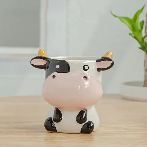 Cute Nordic Style Ceramic Animal Flower Pot Cartoon  Sheep Cow  Mini Pot Succulents Plants Bonsai Pots  Decoration