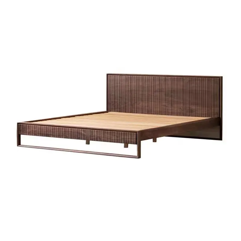 

Nordic all solid wood black walnut bed, cherry master bedroom double bed