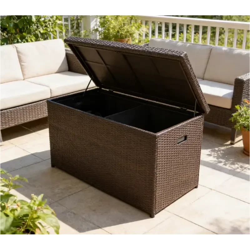 Durable Aluminum Frame Garden Storage Box Weathering Resistant Textured Rattan Horizontal Tool Cabinet UV Protection Outdoor