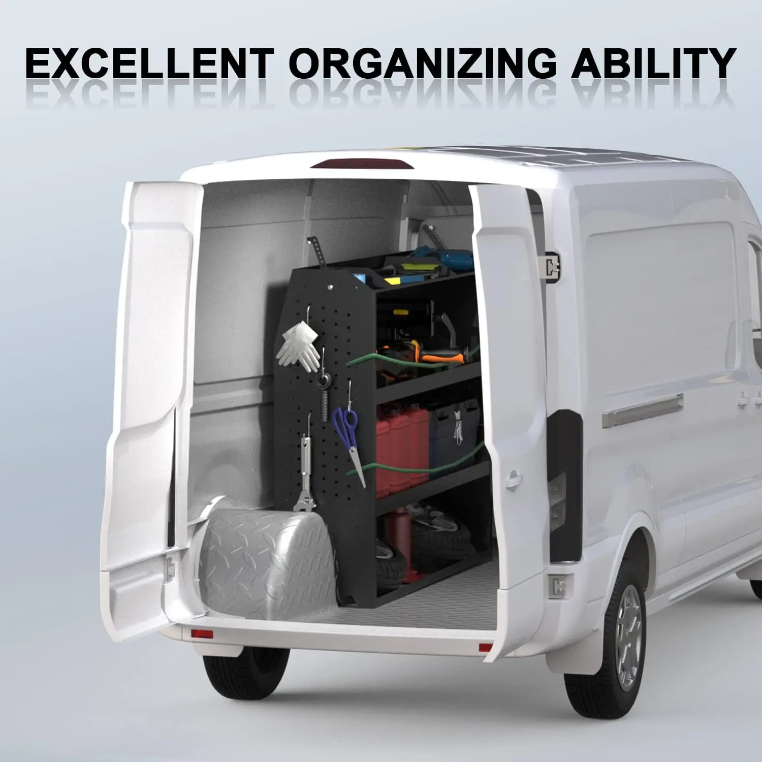 رفوف تخزين شاحنات البضائع StarONE مناسبة لـ NV200، Transit Connect 2014+، Chevy City Express، Promaster City مع خطافات، أسود، فولاذ