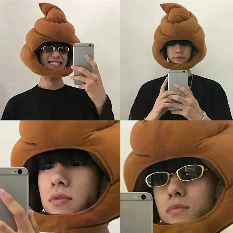 Creative Cute Shit Shape Plush Hat Stuffed Toy Funny Fake Poop Full Headgear Cap Gag Gift Cosplay Party Photo PropsCreative Cute