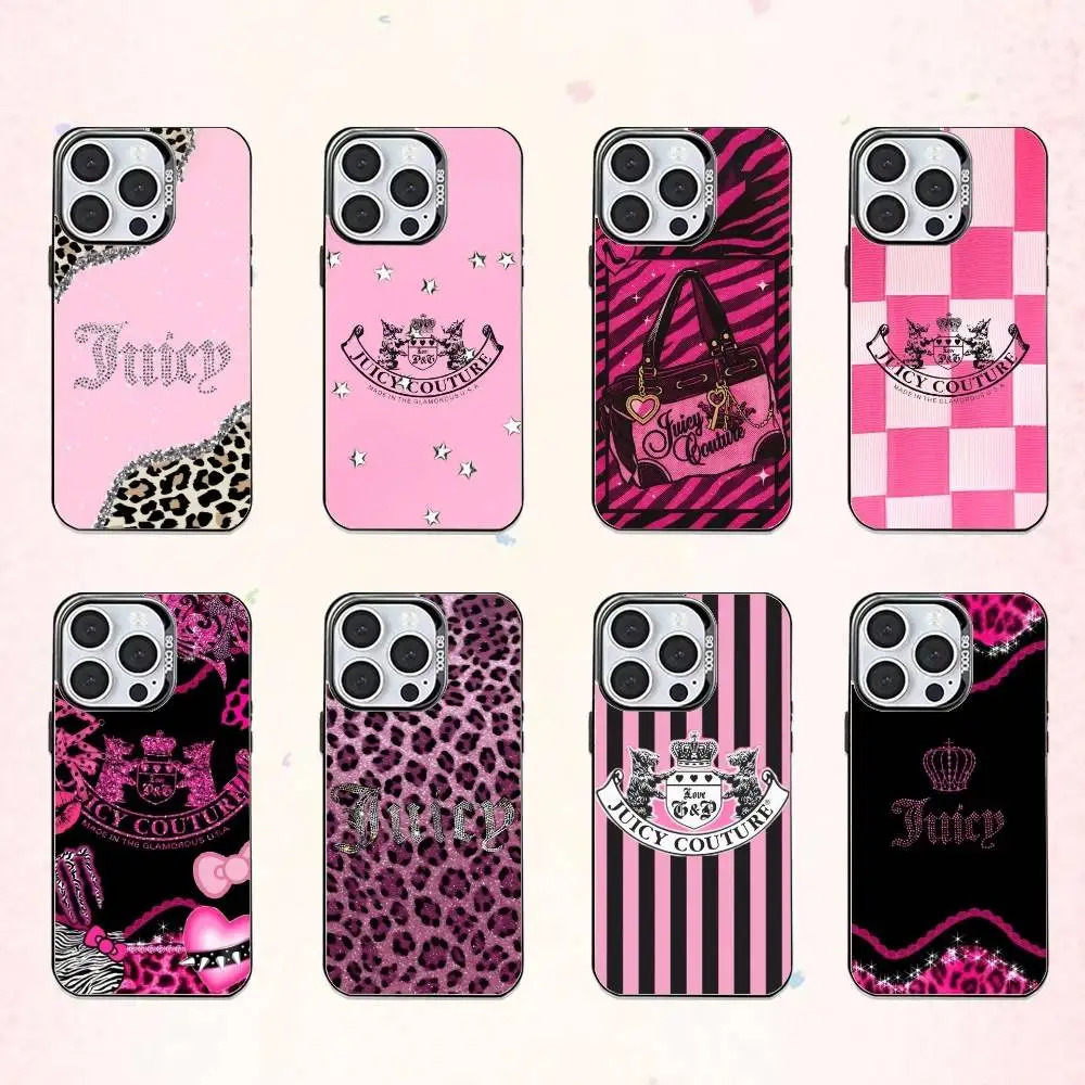 

Cool J-Juicy C-Couture L-Leopard Phone Case For iPhone17,16,15,14,13,12,11 Plus,Pro Max Colored Silver Plated Inside Cover