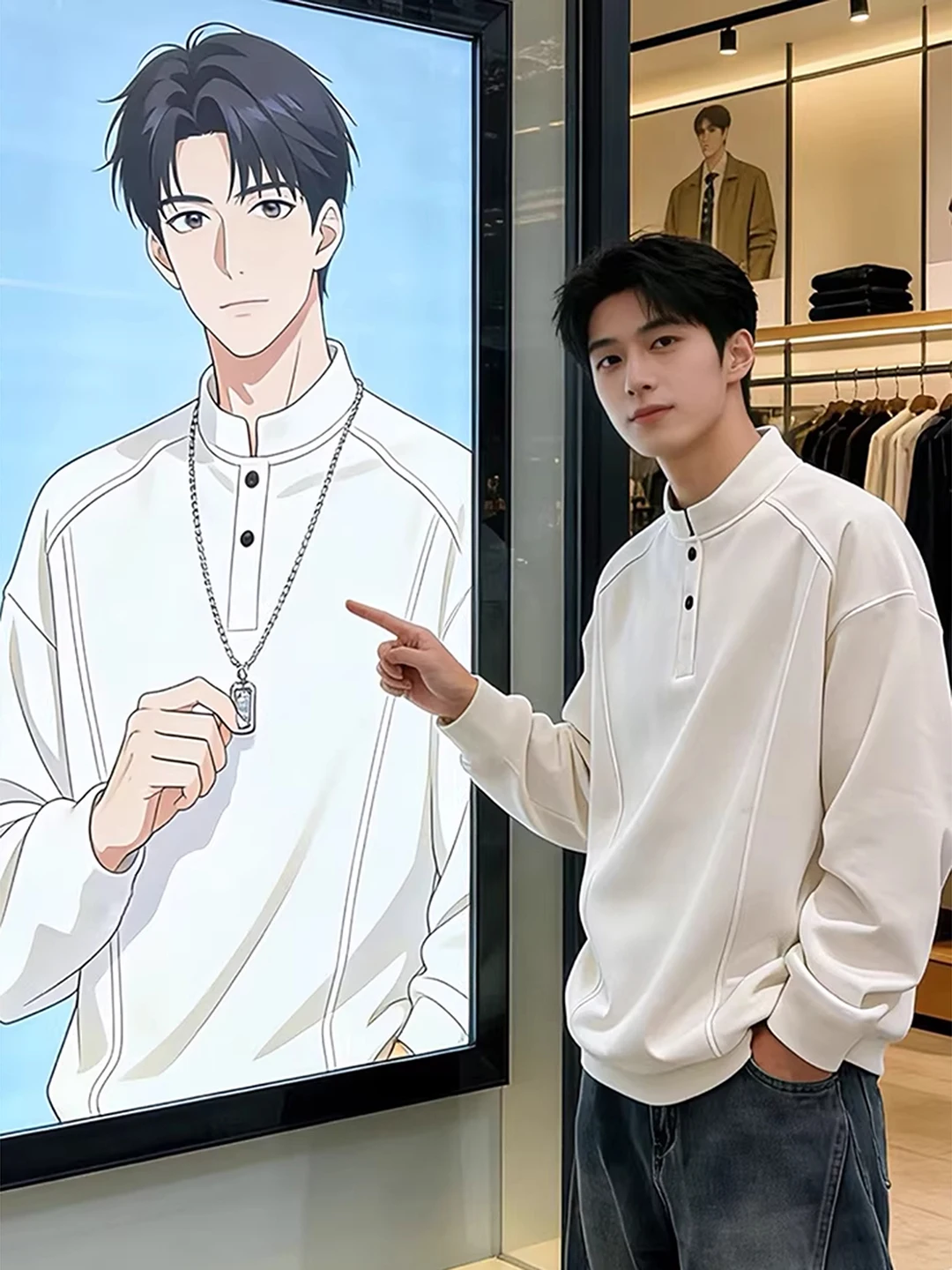 

White Thiened Long Sve Hoodie Men's Winter Fce Island Cotton Henry Collar T-irt American Sle Mid-Ne Base irt