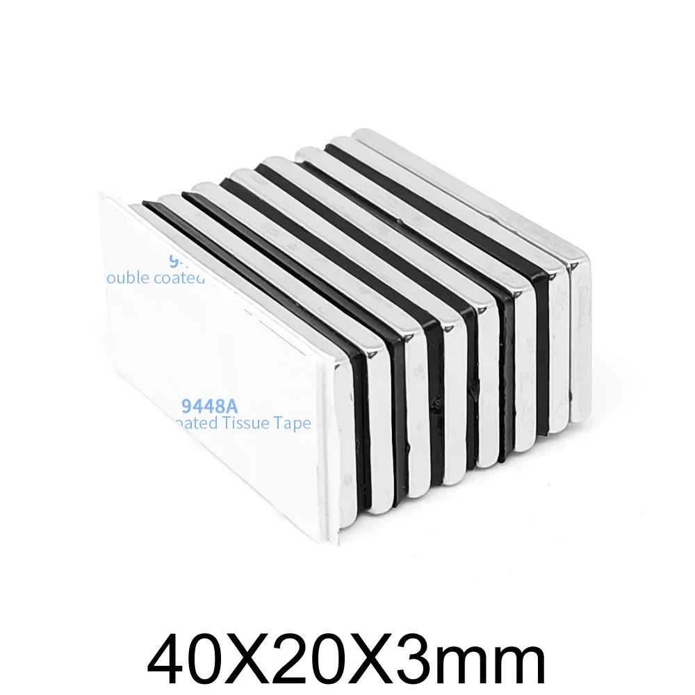 2/5/10/15/20PCS 40x20x3mm Block Search Magnet With 3M Self - Adhesive 40*20*3 Quadrate  Strong Neodymium Magnet 40x20x3