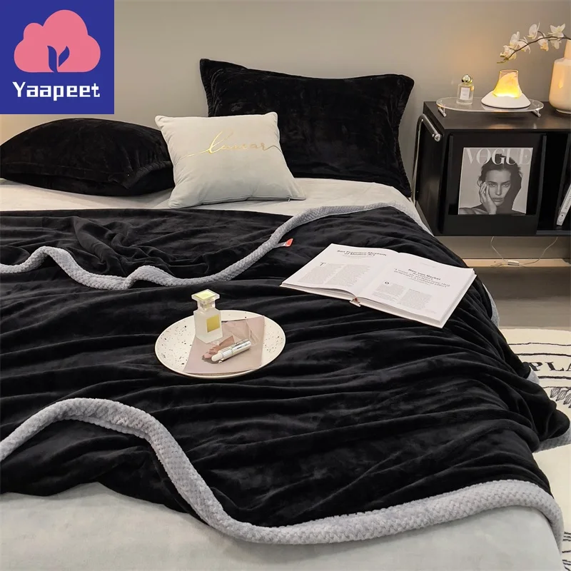 

Black Blanket Warm Bedspread Velvet Plaid Skin-friendly Bed Linen for Home mantas para sofá Travel Shawl(No Pillowcase)