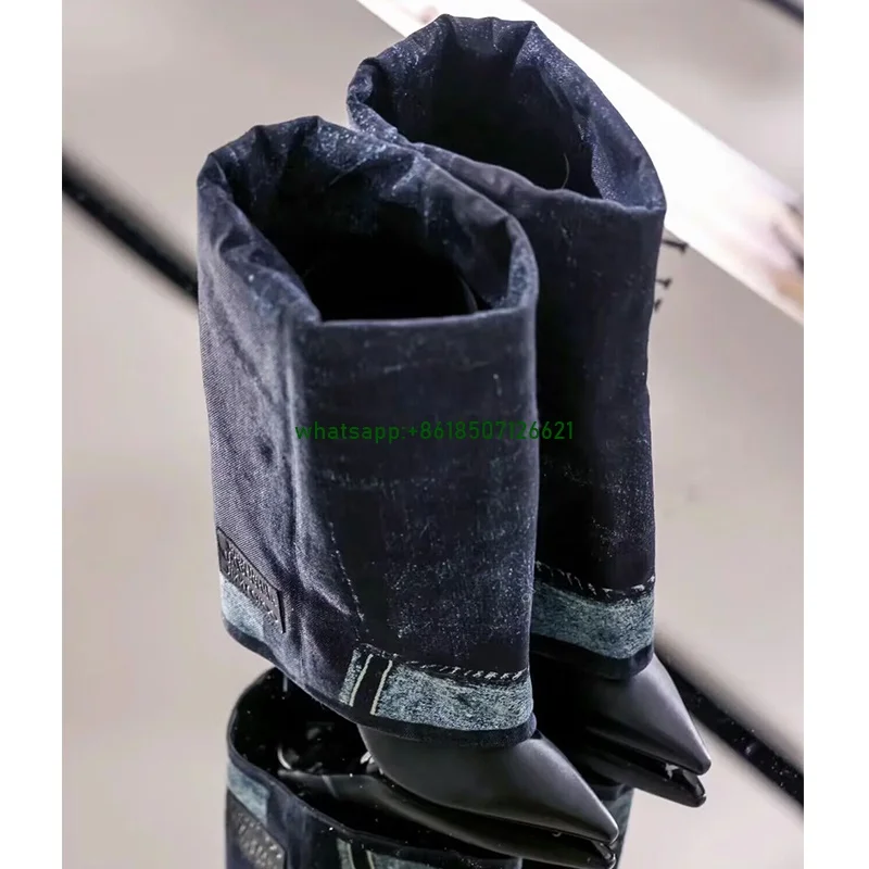 Hot Chick Style Pointed Toe Large Tube High Heel Boots New Retro Mid Tube Fashion Short Boots