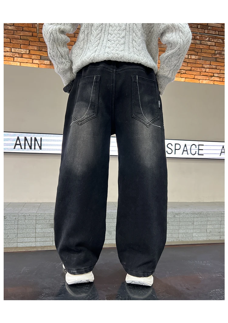 Schwarze Jeans für Teenager und Kinder, Frühling/Herbst, Retro-Verlauf-Design, gerade Passform, Denim-Hose, stylische weite Hose für Jungen, 5-14 Jahre – Detail 8