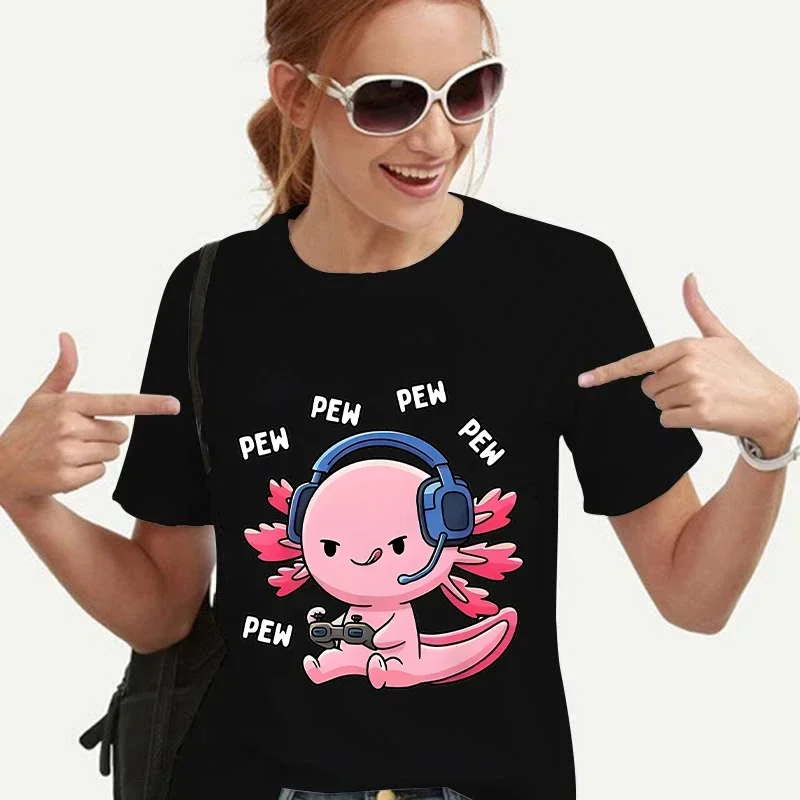 

Axolotl Cartoon T-shirt Funny Play Games Graphic T Shirt Short Sleeve Summer Clothes Women Clothing Fashion Basic Tee Tops
