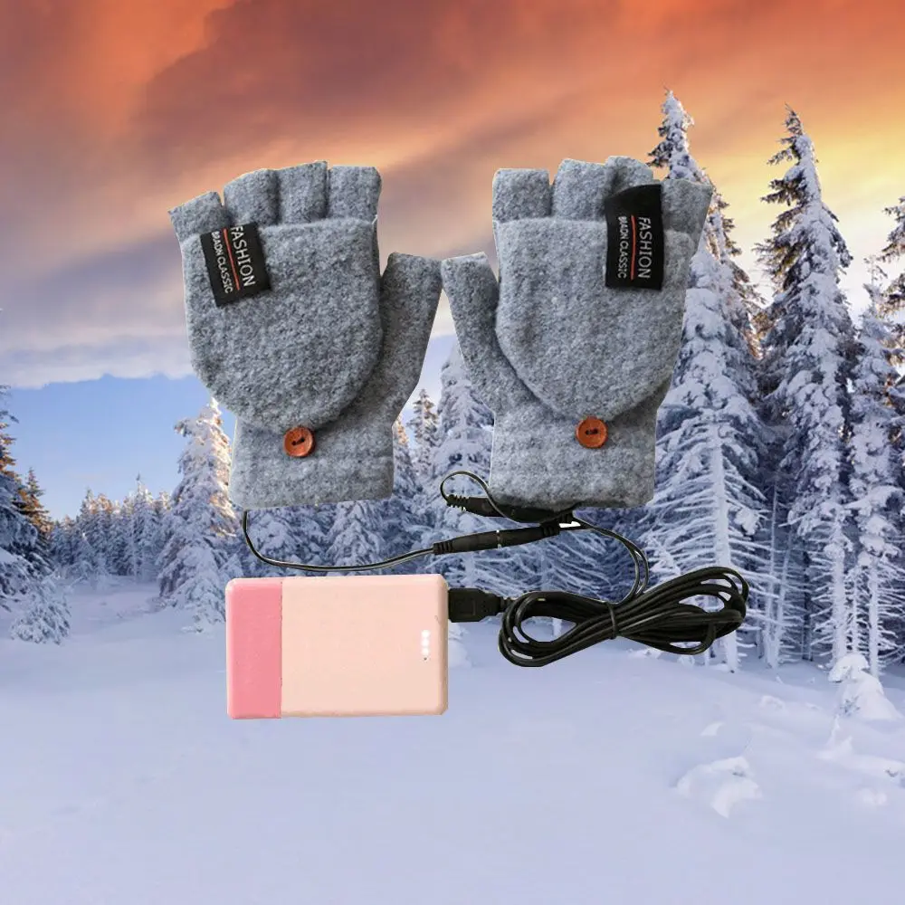 قفازات شتوية دافئة USB قفازات تسخين كهربائية كاملة ونصف إصبع