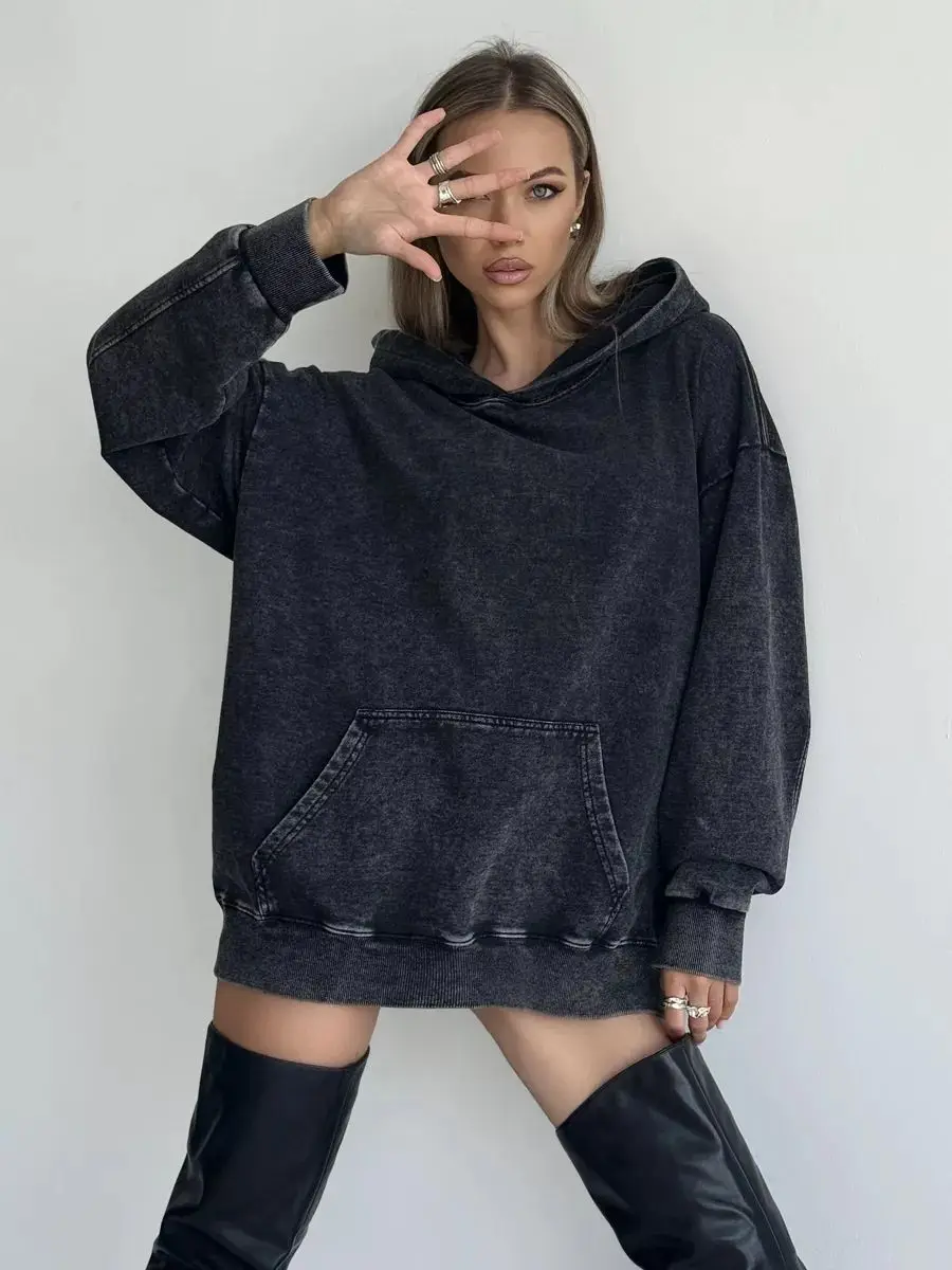 Solid Color Washed Hoodies Women Oversized Casual Hoody Cotton Comfortable Pullovers Multicolor Female All-Match Sportswear