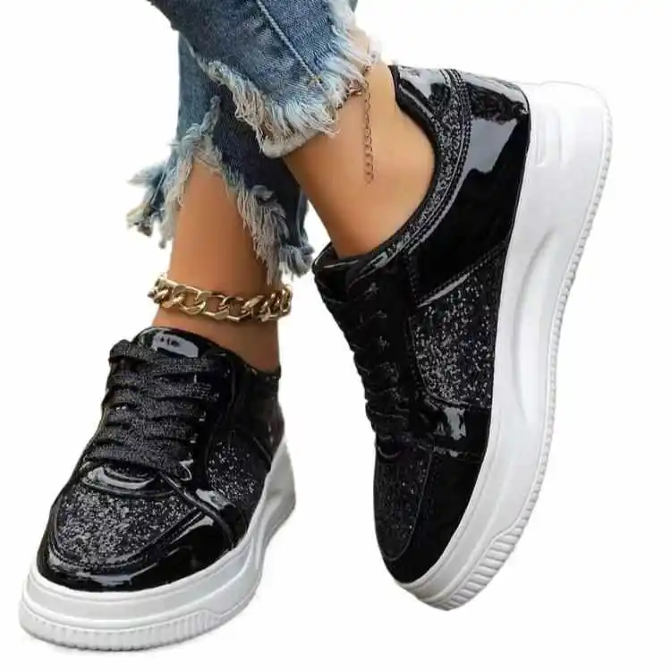 

Women's Casual oes Large Size Lace up iny Leather round Toe mid Heel Faion Single oes Comfortable Walking Footwear