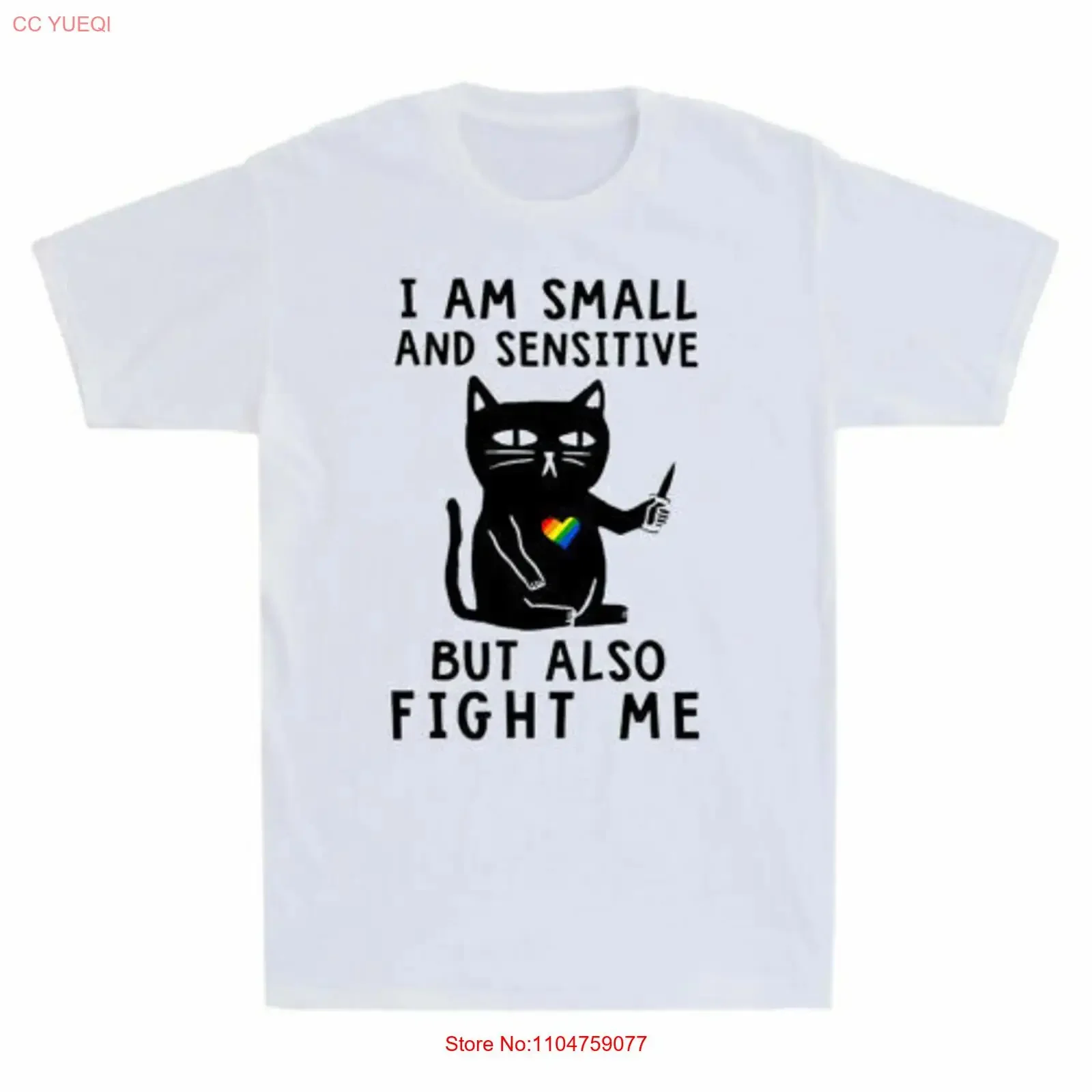 LGBT Black Cat I Am Small Sensitive But Also Fight Me Funny Men's T Shirt vintage Washed homme designer clothes Casual