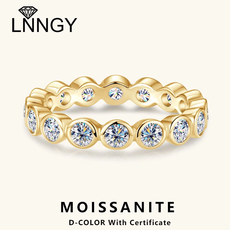 Lnngy Plated 14k Gold 3MM Full Moissanite Eternity Ring Bague Argent 925 Sterling Silver Rings For Women WeddingJewelry Gift