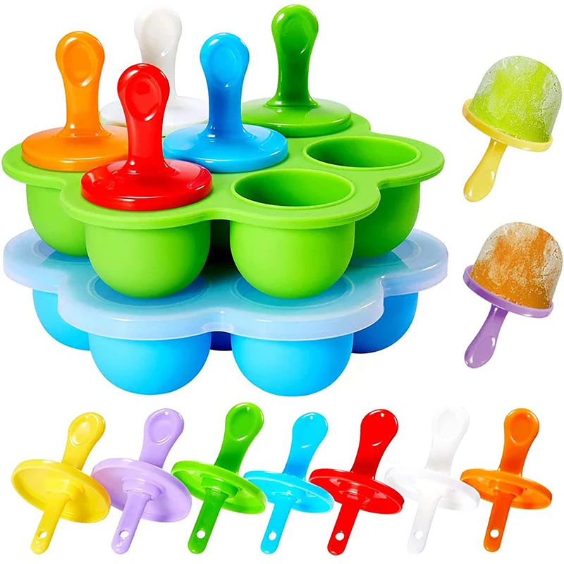 7 Holes Ice Cream Ball Maker Popsicles Molds DIY Ice Cream Silicone Mold Baby Fruit Shake Home Kitchen Accessories Tool