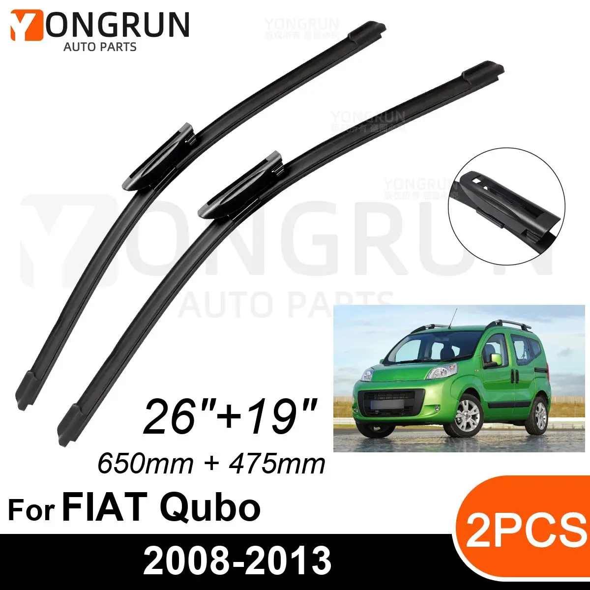 

Car Front Windshield Wipers For FIAT Qubo 2008-2013 Wiper Blade Rubber 26"+19" Car Windshield Windscreen Accessories