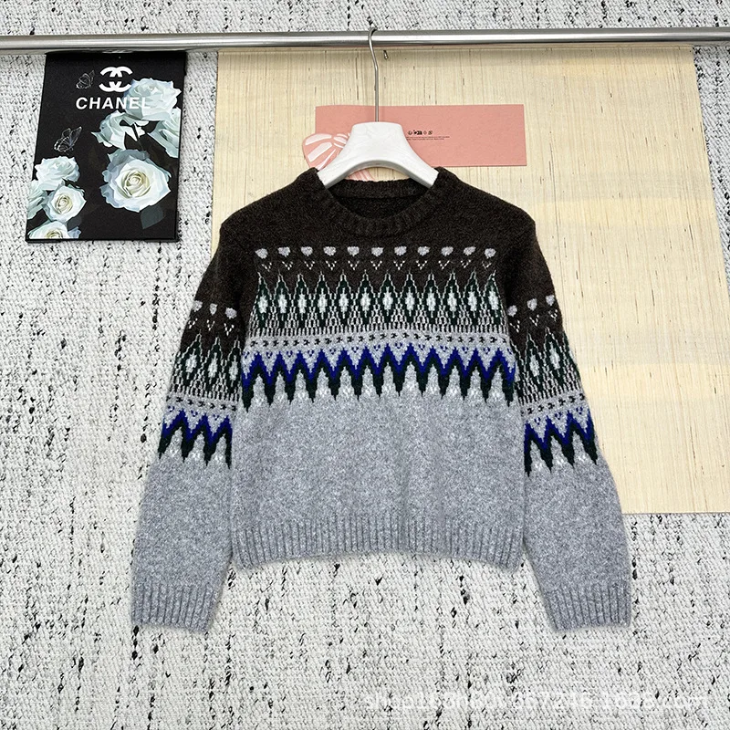 

Новинка 2023 года, осенний короткий шерстяной свитер Fair Isle, женский трикотаж, модный тренд