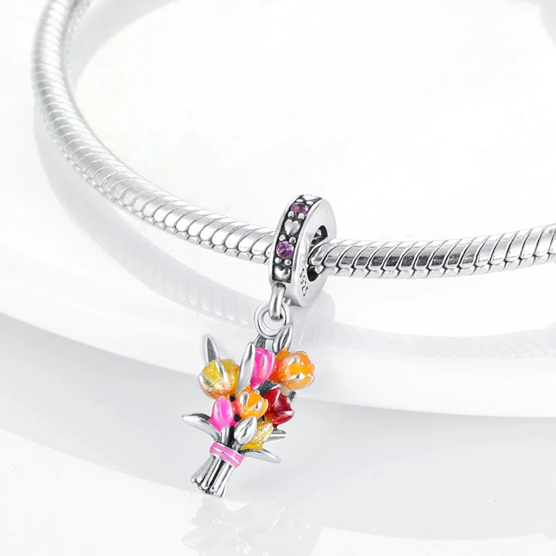 Carnation Flower 925 Sterling Silver Charm Pendant Fit Necklace Bracelet DIY For Woman Fashion Jewelry