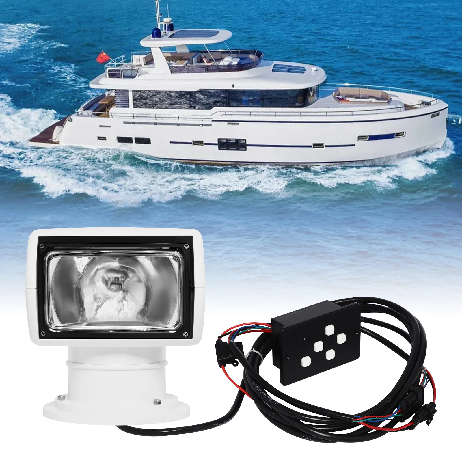 Projecteur télécommandé 100W HT6012, projecteur pour bateau, Distance d'éclairage de 2624,67 pieds, projecteurs télécommandés pour bateau