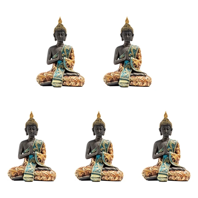 

5X Buddha Statue Thailand Sculpture Resin Handmade Buddhism Hindu Feng Shui Figurine Meditation Home Decor Ornament