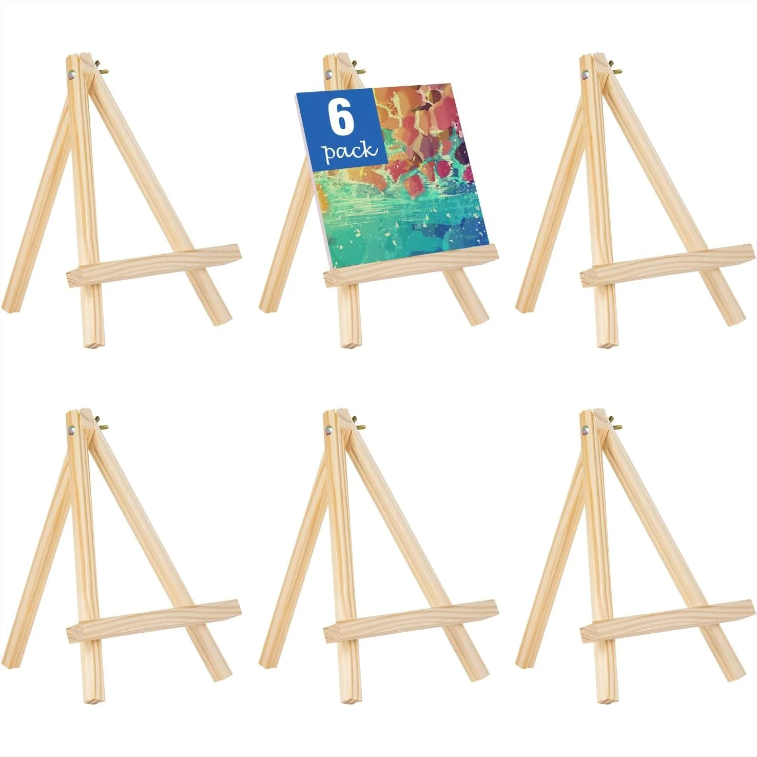 

6 Pack Mini Wooden Display Easels 10 Inch Tripod Painting Stand for Photos Prints Signs