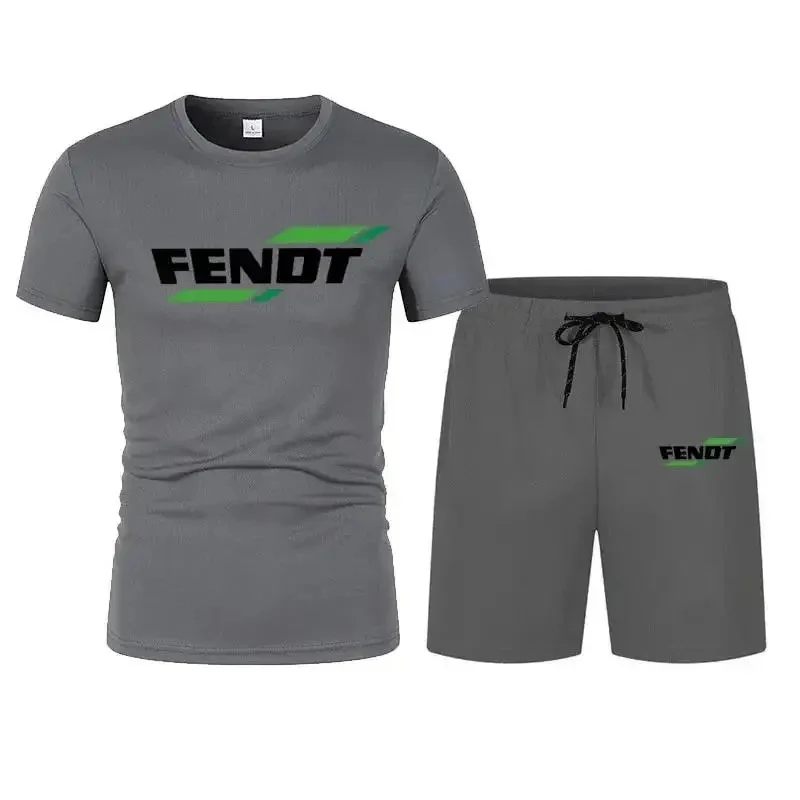 Fendt Men\'s Two Piece Sports Suit, Short Sleeve and Short Sleeve T-shirt, Quick drying Sports Set, Summer