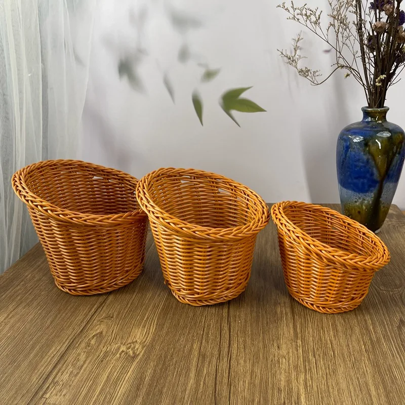 Cestino espositore floreale retrò squisito Mini cestini di verdure per Popcorn in finto Rattan per la conservazione del ristorante della cucina 14/16/18cm