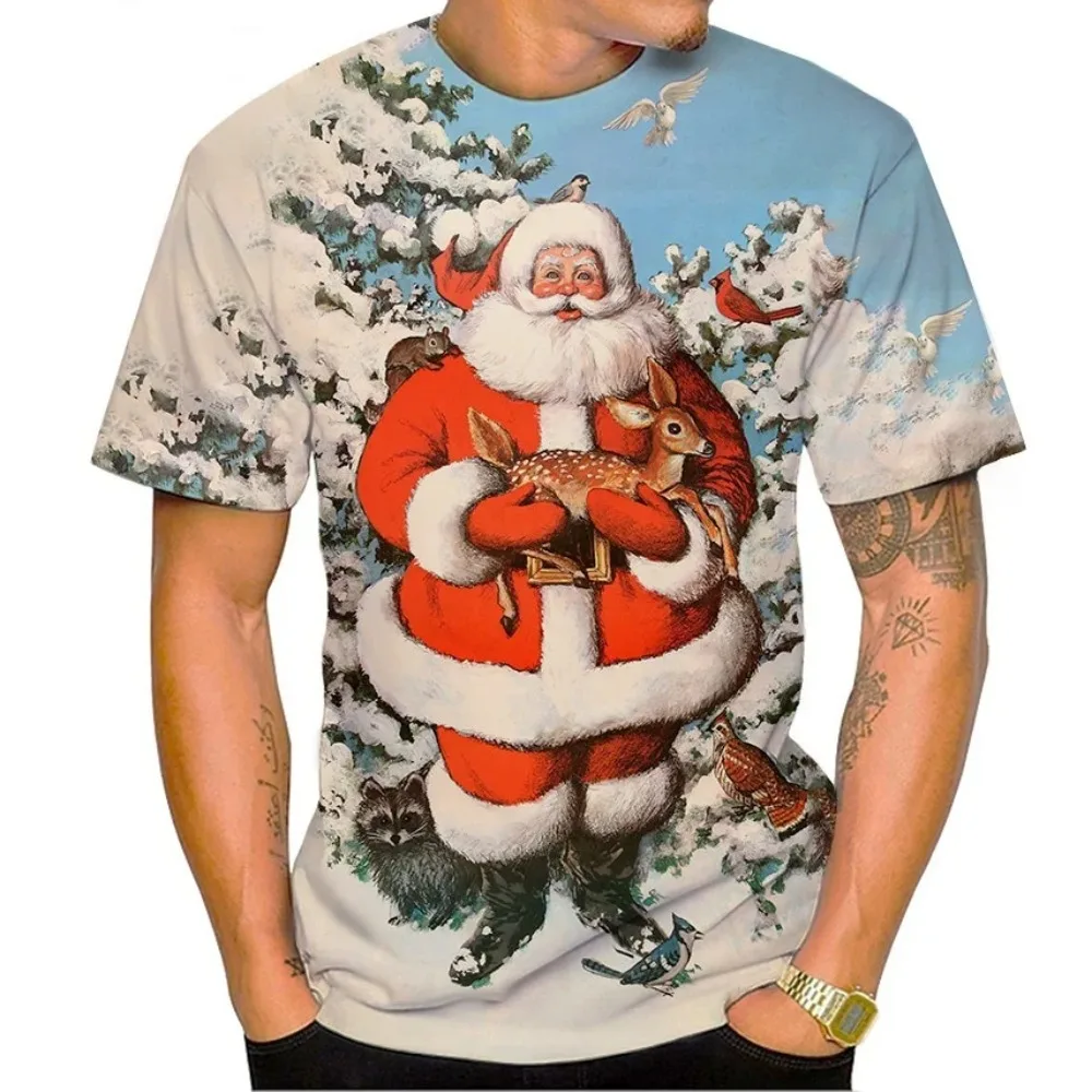 Men's T-shirt X'mas Tees 3D Printed Male Christmas Eve Casual Dazzling Cool Top Outdoor Comfortable O-neck Pullover Men Clothing