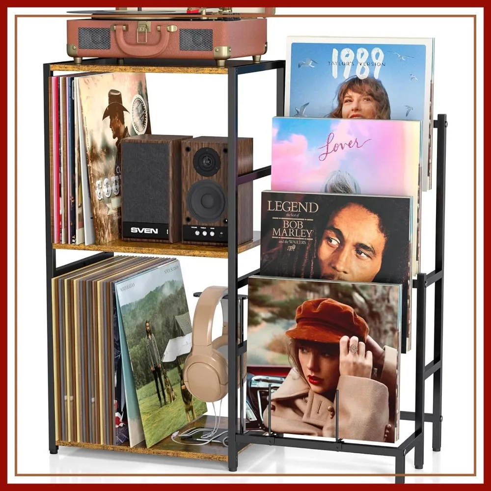 

Turntable Stand with 4-Tier Vinyl Storage, Record Player Cabinet Holds 200+ Albums, Living Room Display Shelf