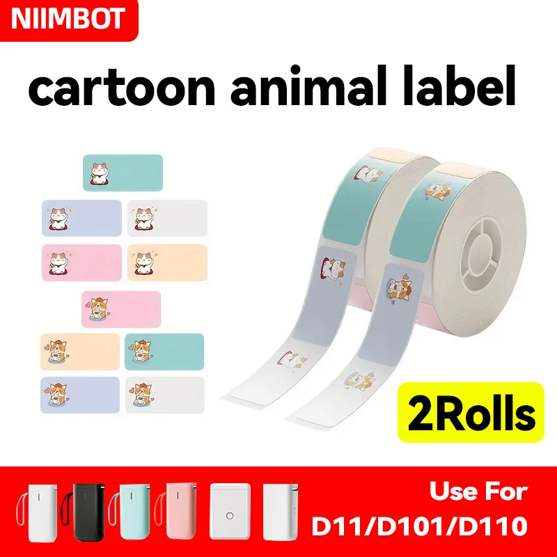 Niimbot-Papel bonito etiqueta animal, adequado para D110, D11, D101 Smart Label Printer, papel etiqueta térmica, adesivo impermeável, Quick P