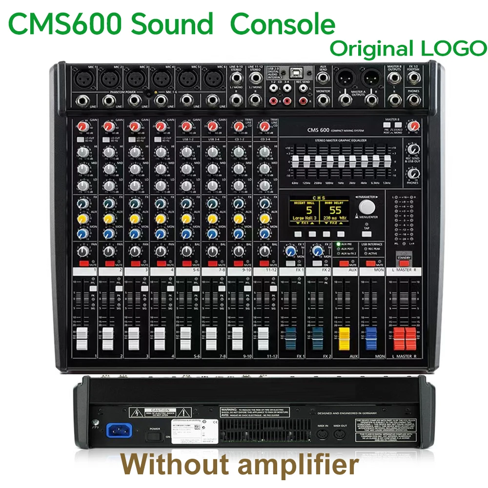 1:1 Replik des Powermate PM600-3 Powered Audio Mixer Consoles, 6+2 Kanäle mit integriertem 2×1000W 4Ω Verstärker, professionelles DJ-Bühnen-Mischsystem für Live-Shows, Hochzeiten und Club-Events