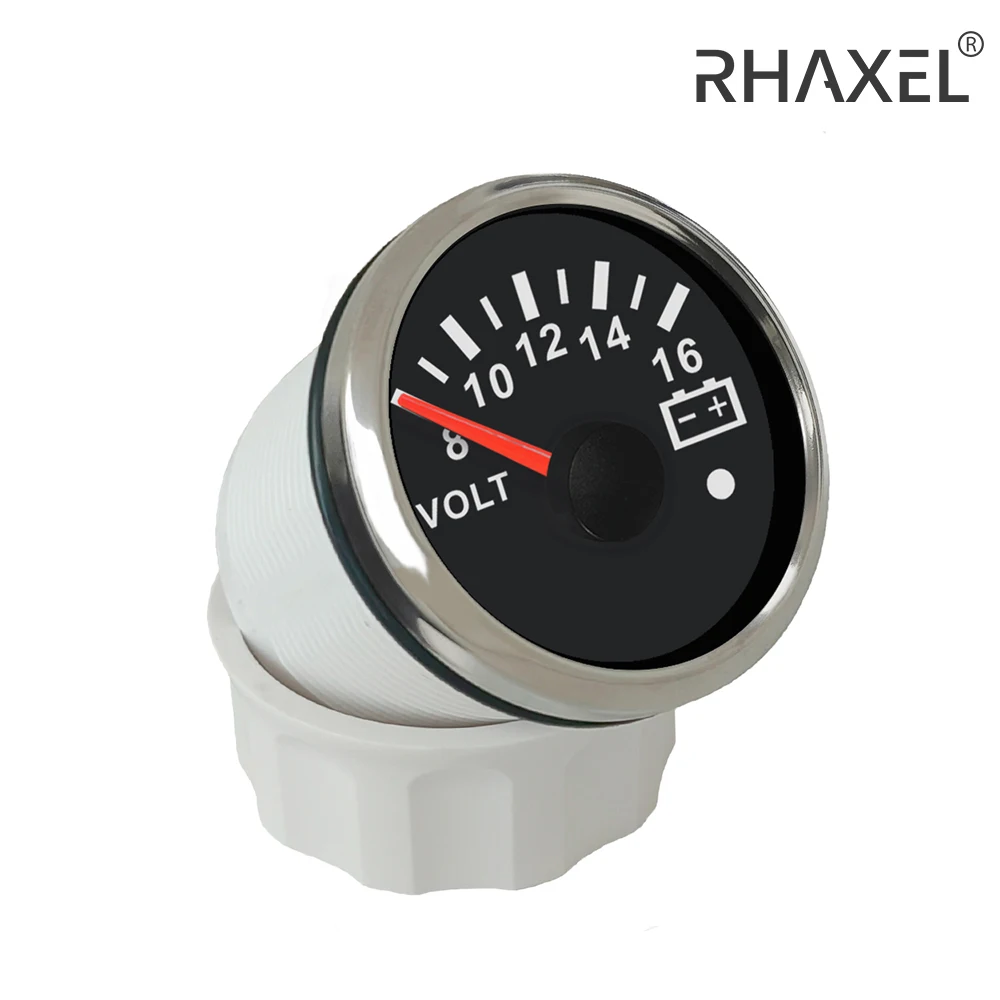 RHAXEL 2Inches Voltmeter Voltage 8-16V 18-32V for Motorcycle Truck Vessels with Alarm Red Backlight 12Volt 24Volt