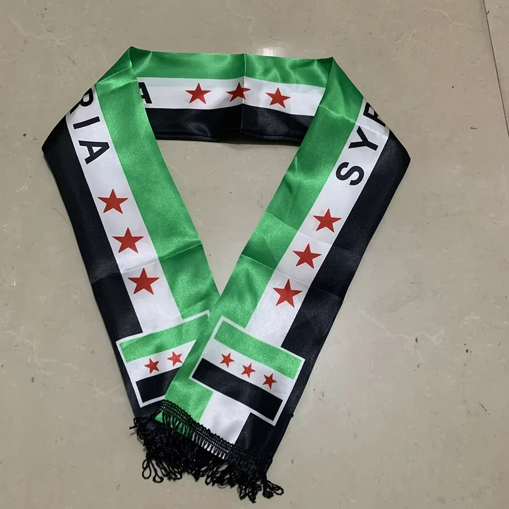 Syrian Scarf Banner Green And White Striped Custom Scarf Banner Syria's Three-star Banner Syrian Arab Republic Scarf Banner