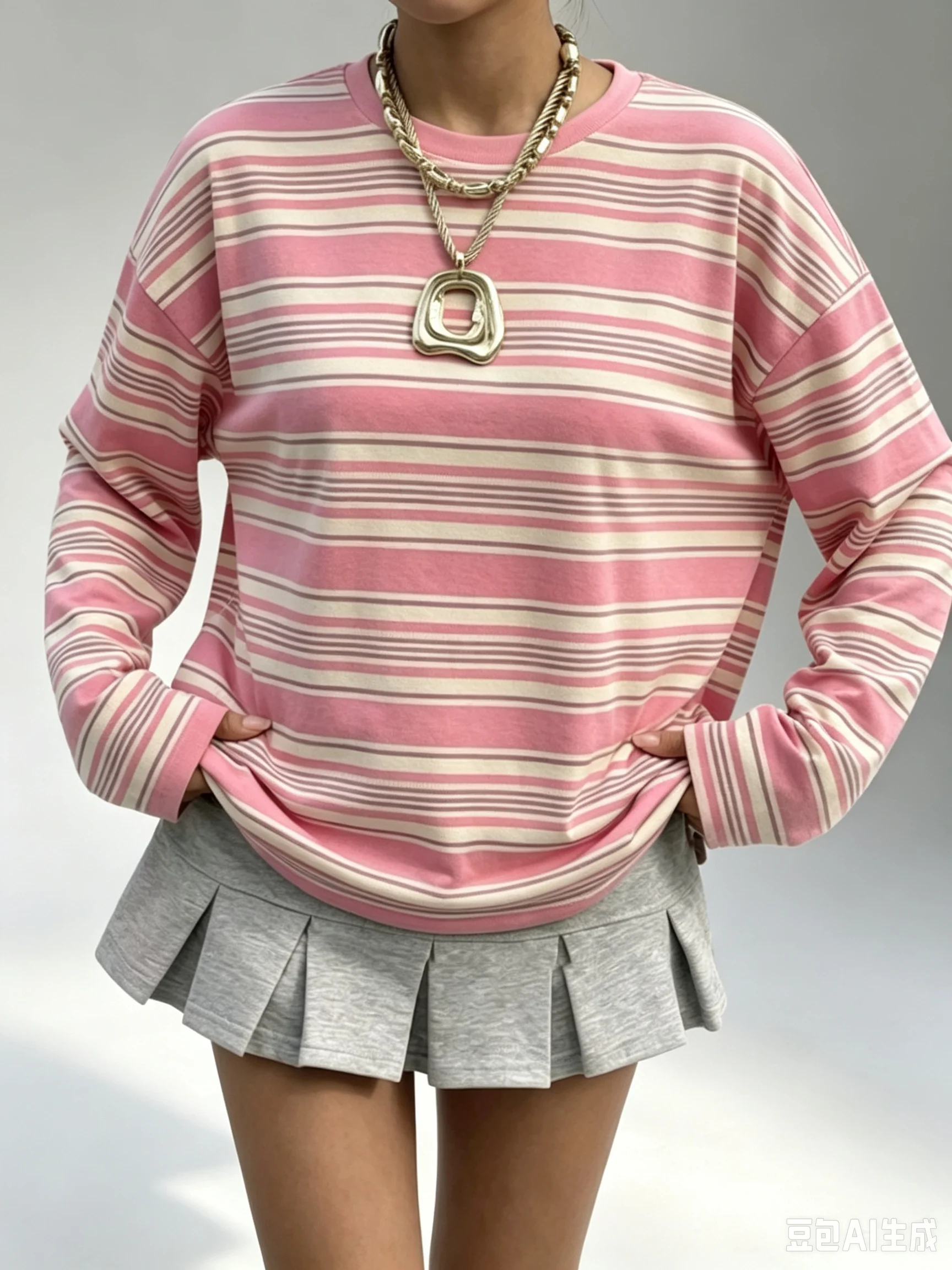 Spring And Autumn Women's Men's Casual Stripe Pattern Plus Size Retro American Style T-shirt Round Neck Long Sleeve T-Shirt