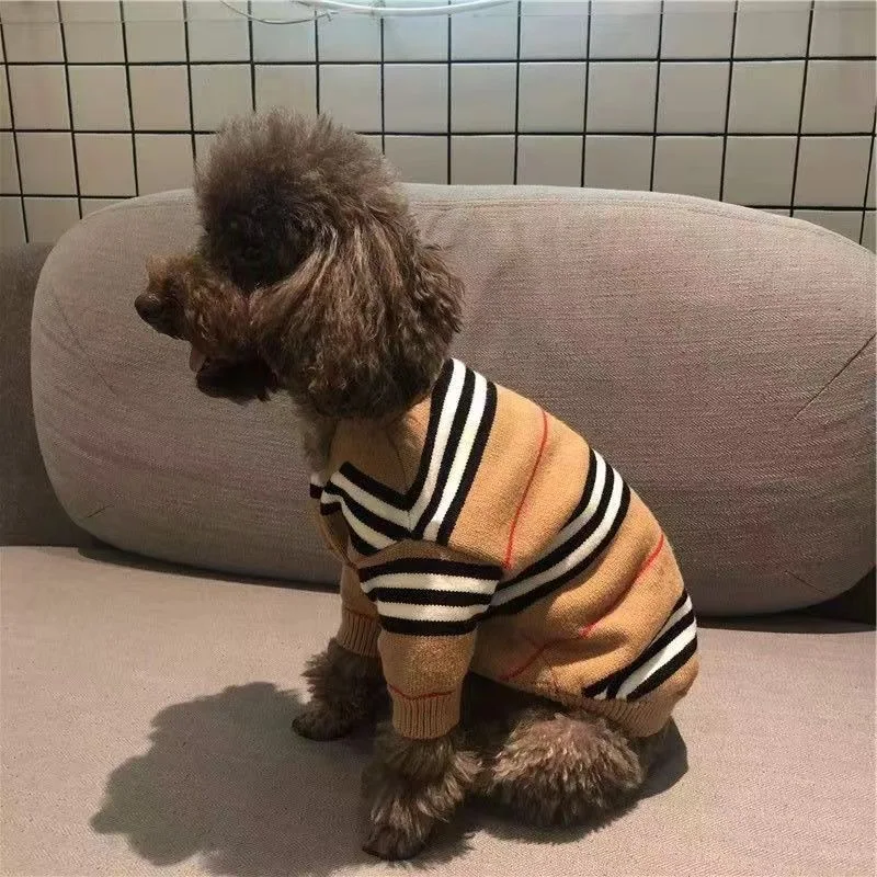 Winter Pet Dog Cat Clothes Chihuahua Teddy Puppy Kitten Striped Cardigan Warm Knitted Sweater Coat Fashion Clothing For Pet Dogs